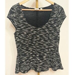 Anthropologie, Postmark Black & White Peplum Top, Medium, MSRP $68
